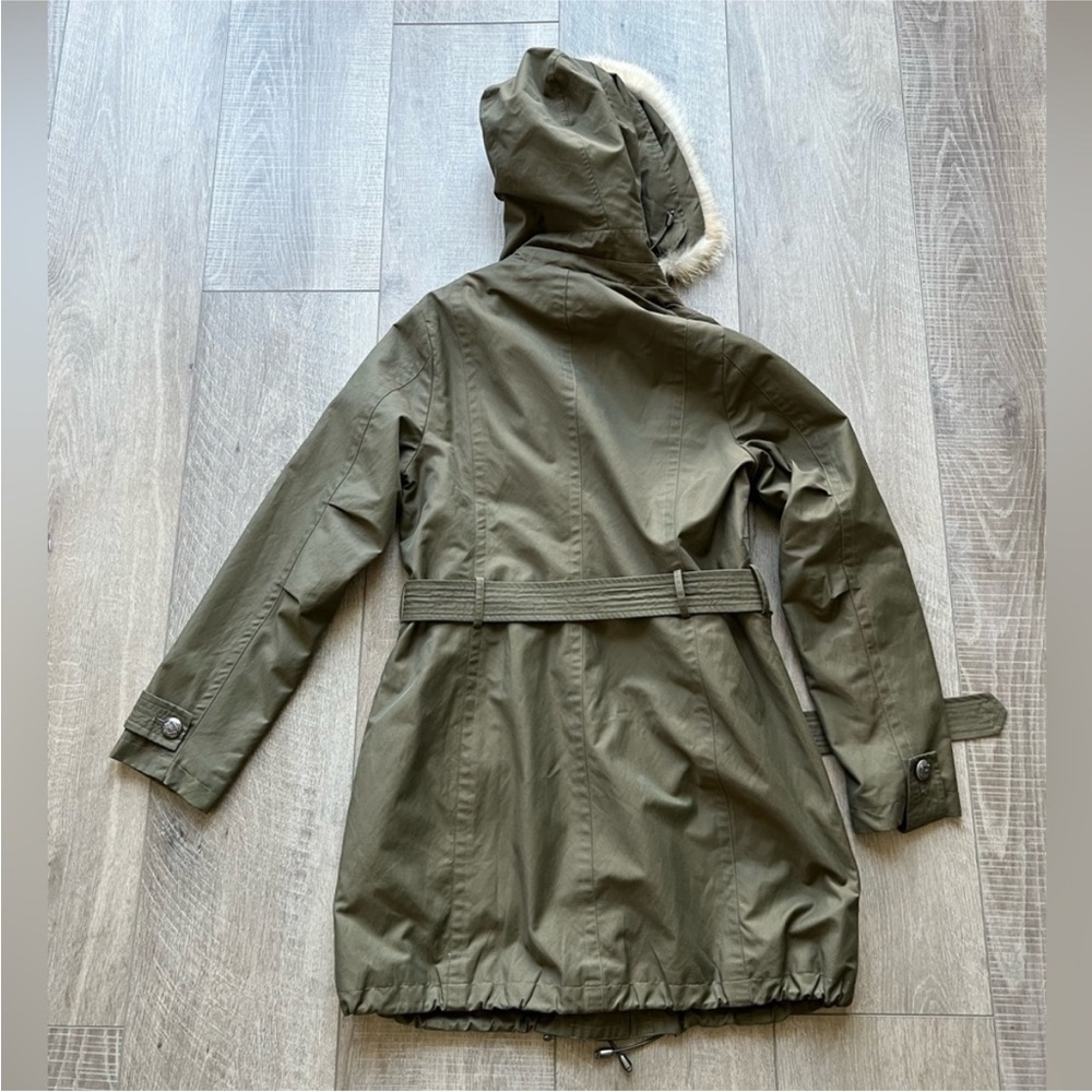 Trina Turk Belted Anorak Jacket with Hood in Olive Green Size Medium - Picture 3 of 7